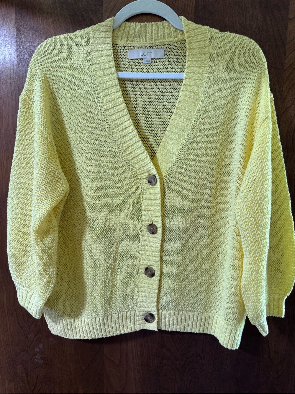 LOFT Lemon Yellow V-Neck Button Front Cardigan